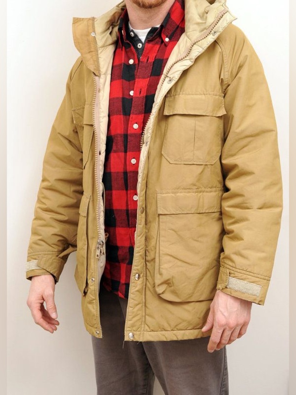 L.L. Bean Freeport Maine Vintage Men's Tan Field Parka w/ Hood, Thinsulate Large